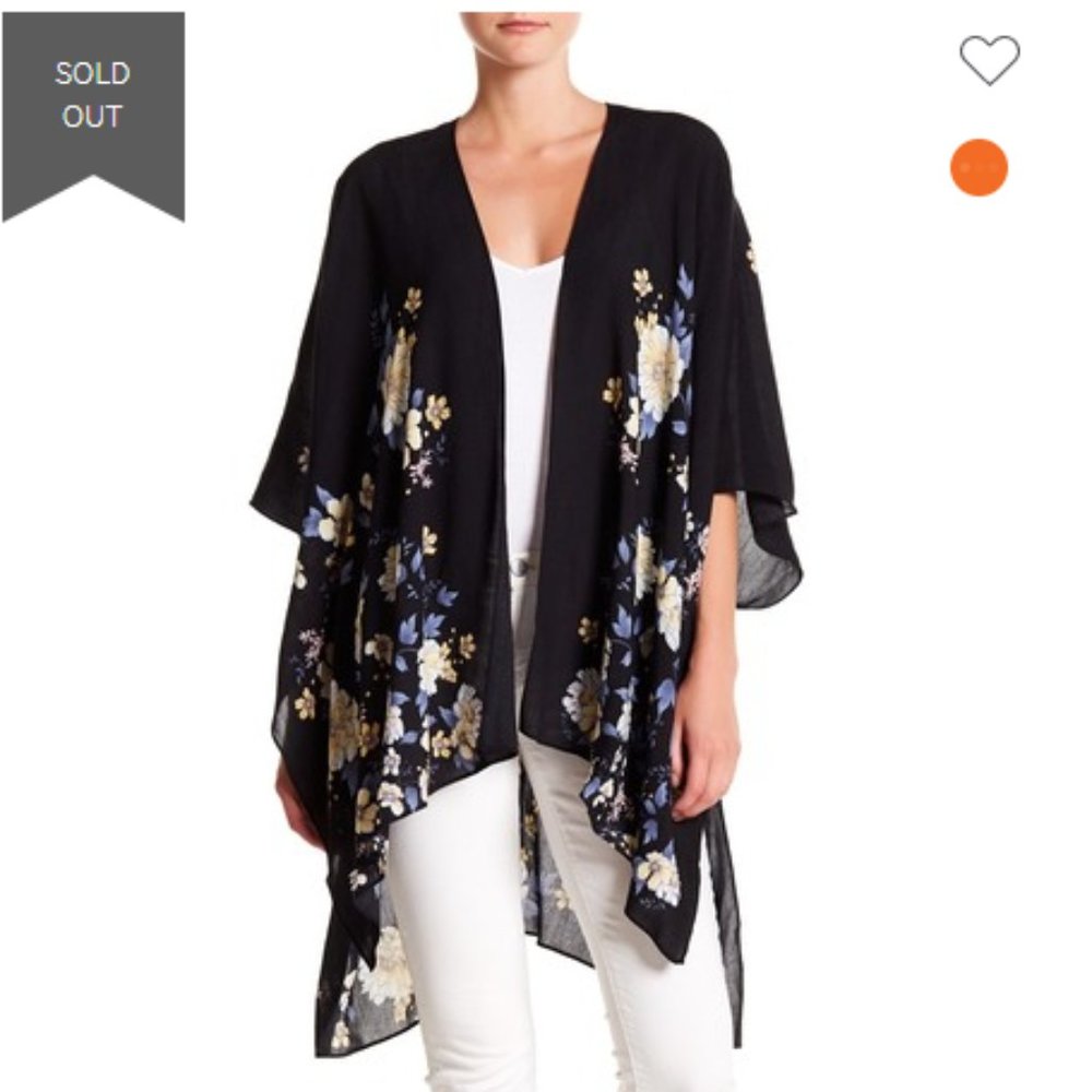 NWT Black Floral High Low Kimono | OS